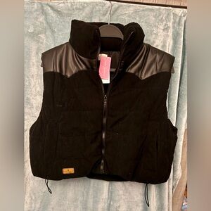 NWT Simply Southern Black Puffy Vest with Gold Patch